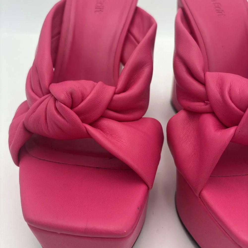 Open Edit Platform Sandals Size 6 Pink Square Open Toe Knotted Heels